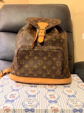 Louis Vuitton GM Brown Monogram Canvas Backpack with Tan Trim